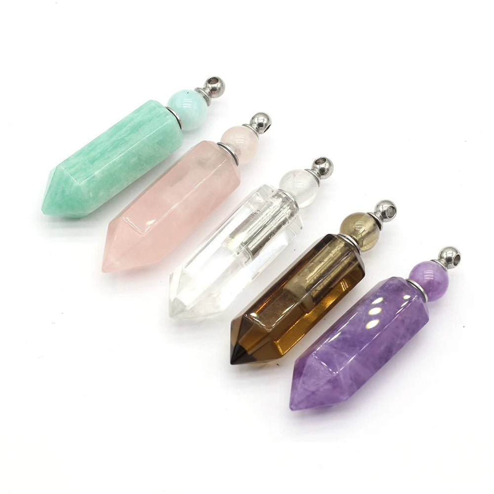 Crystal Perfume Bottle Necklace – Natural Quartz Essential Oil Pendant for Aromatherapy & Aesthetic Jewelry