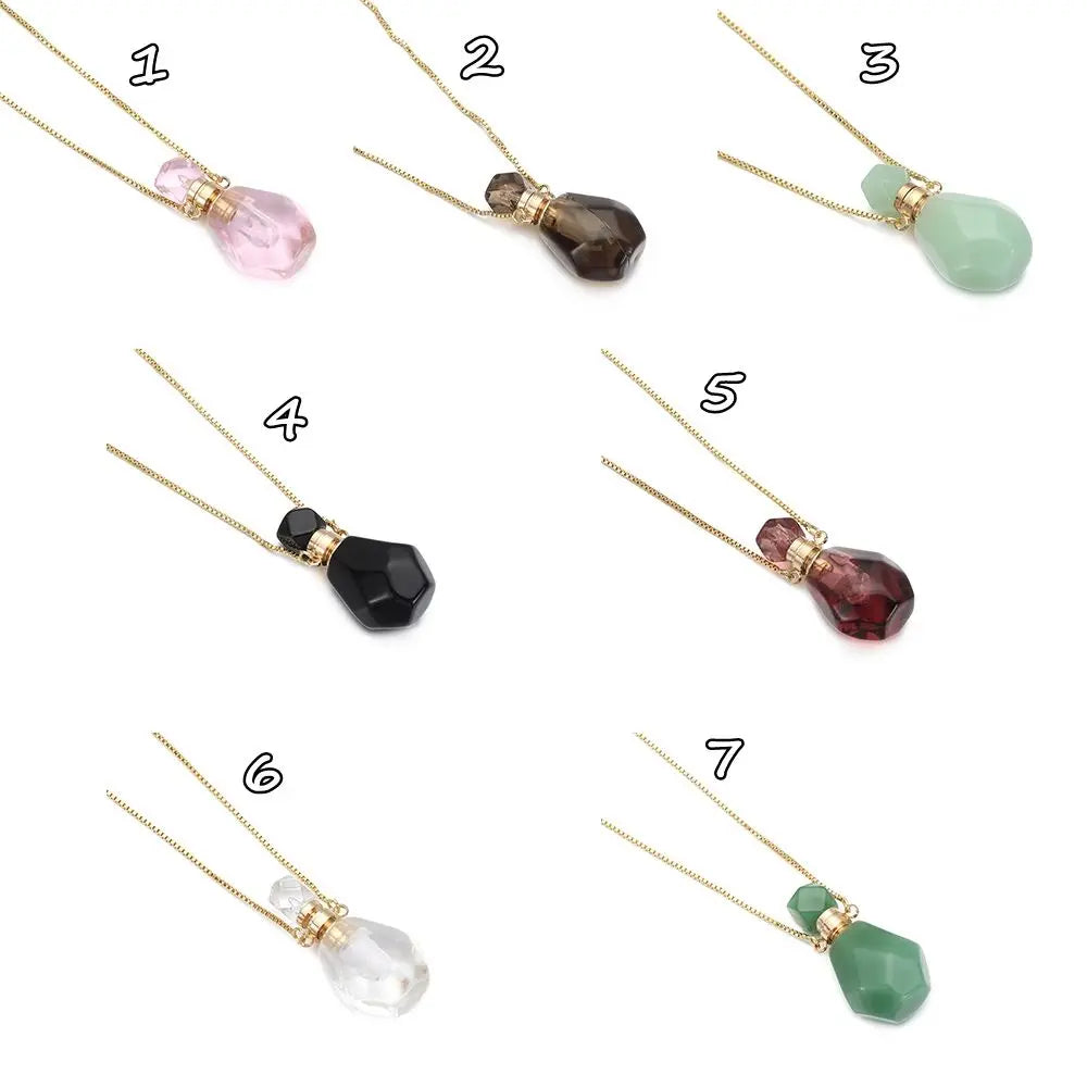 Crystal Perfume Bottle Necklace — Essential Oil Diffuser Pendant, Aesthetic Jewelry Gift