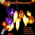 Halloween string light close-up with remote and feature callouts