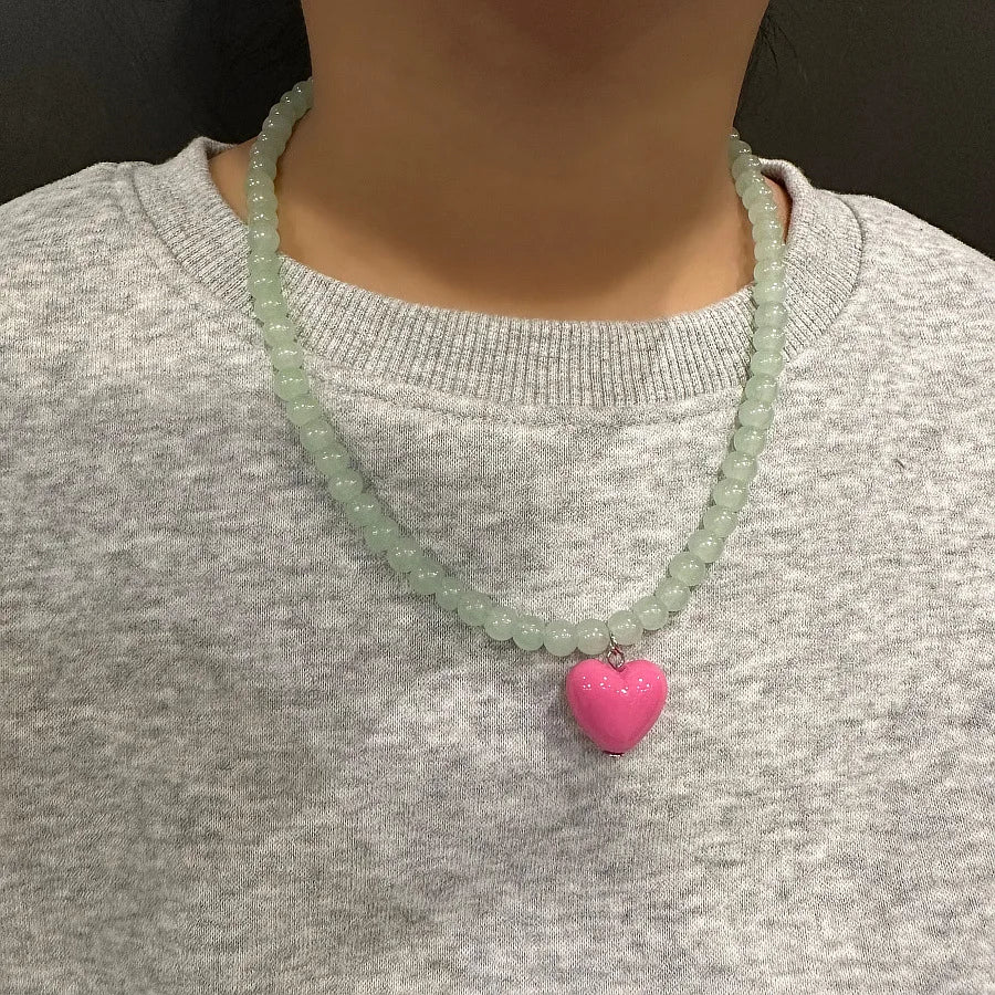 Colorful Beaded Heart Pendant Necklace for Women — Y2K Aesthetic Trendy Jewelry