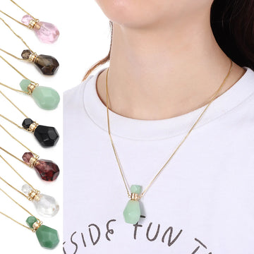 Crystal Perfume Bottle Necklace — Essential Oil Diffuser Pendant, Aesthetic Jewelry Gift