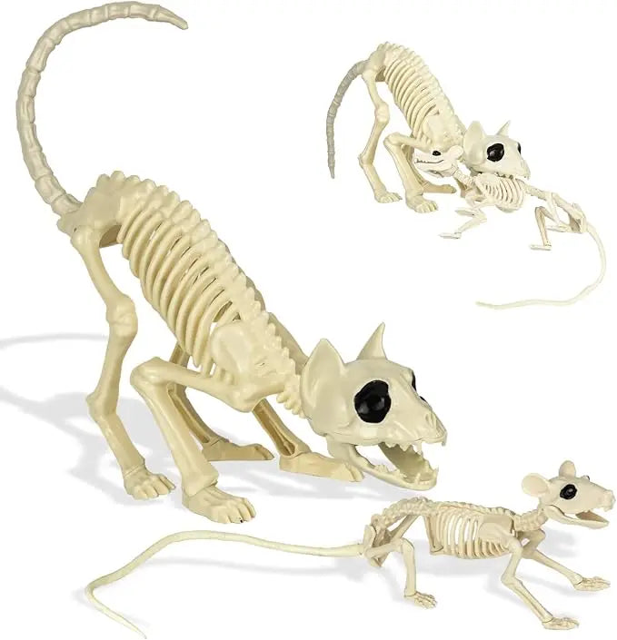 Halloween cat and mouse skeleton decoration set