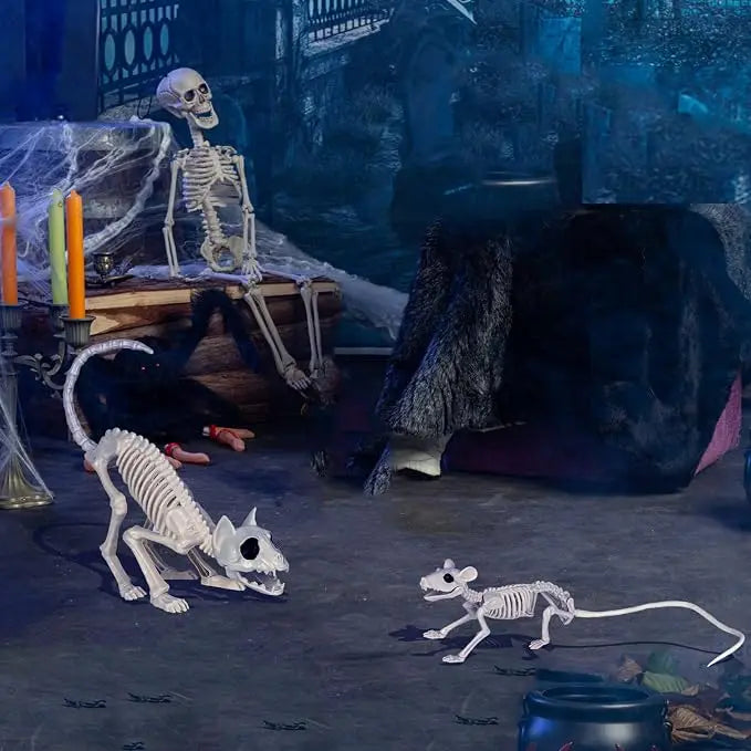 Cat and mouse skeleton spooky Halloween party decor