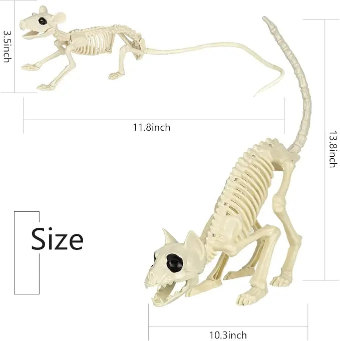 Halloween cat and mouse skeleton decoration set
