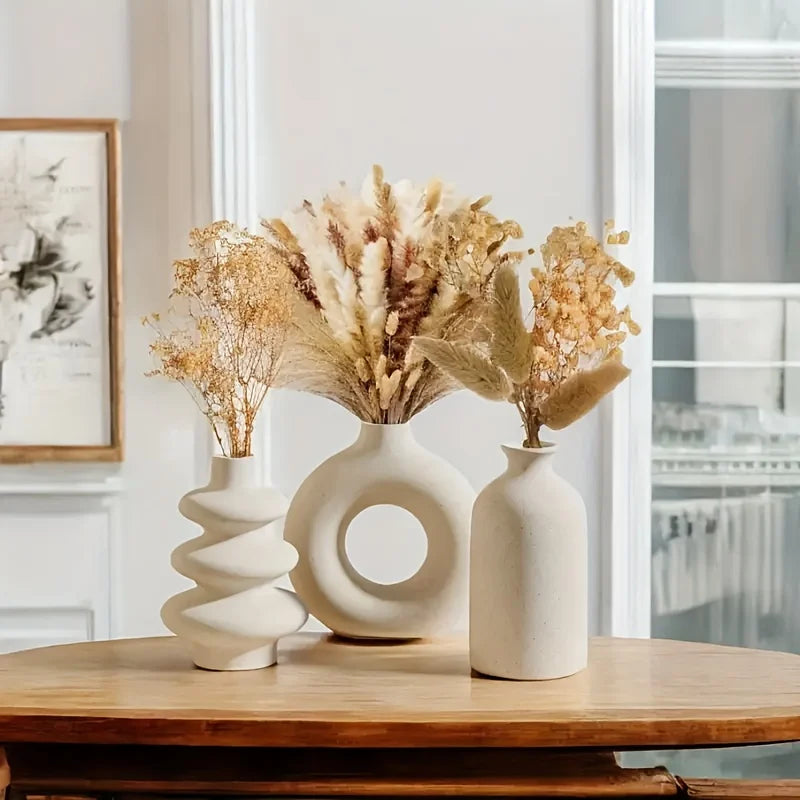 Set of 3 White Ceramic Vases