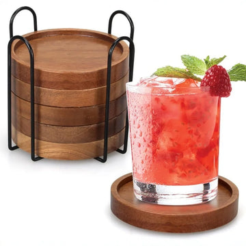 Wood Drink Coasters with Holder