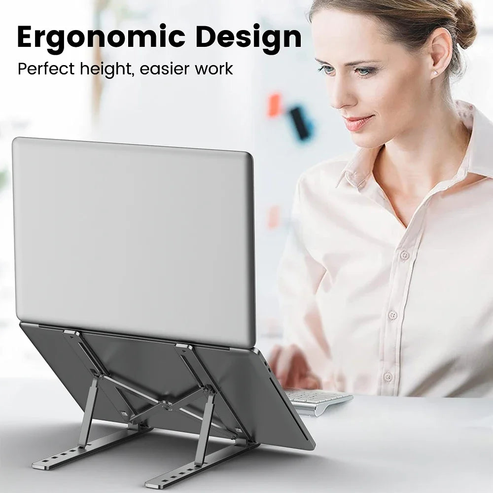 Adjustable Aluminum Laptop Stand – Foldable Desk Riser for Better Posture