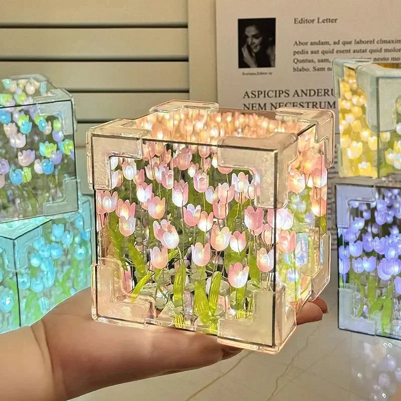 DIY Tulip Cube Night Light — Aesthetic Floral Room