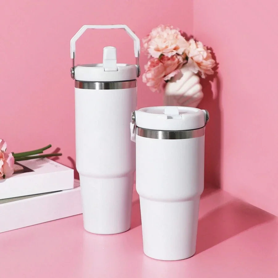 Stainless Steel Vacuum Tumbler Bottle – Insulated Portable Water Bottle with Lid & Handle