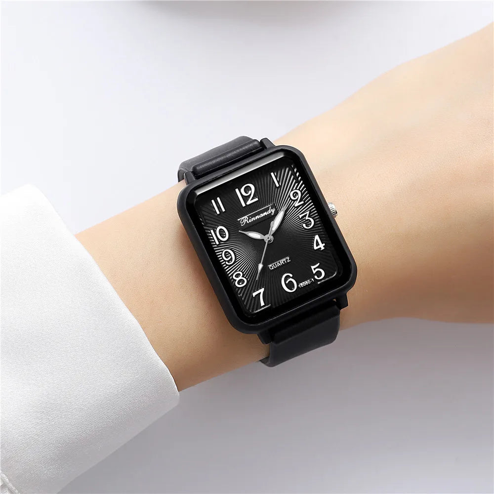 Minimalist Women’s Rectangle Watch — Silicone Strap Quartz Wristwatch, Lightweight Casual Fashion Timepiece